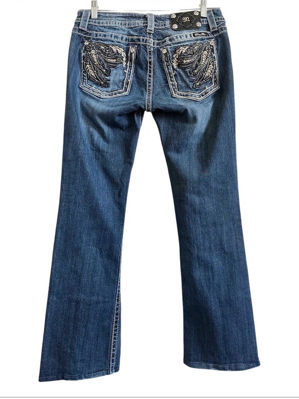 Miss Me JW539B4 Embellished Pockets Distressed Boot Cut Jeans Size 31 X 29 - Picture 5 of 11